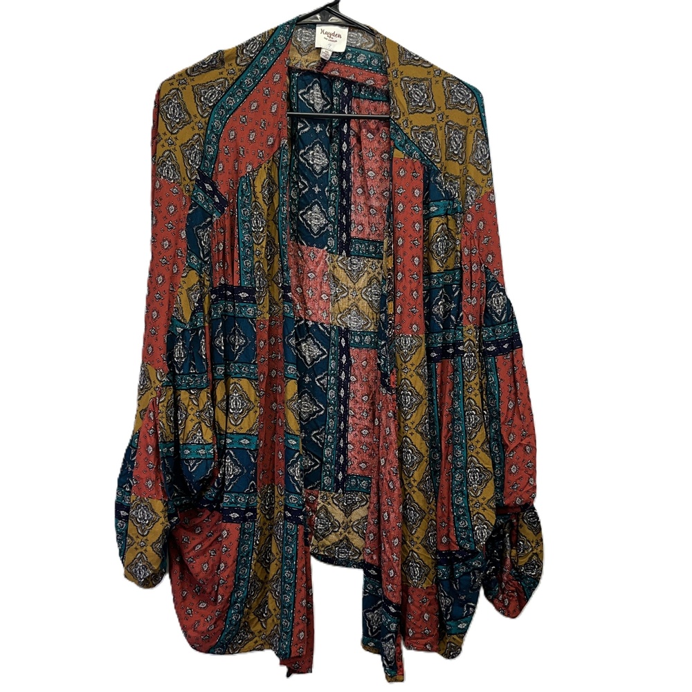 Hayden Los Angeles Rust Multi Patchwork Print Kimono Long Sleeve Flowy Size 1X